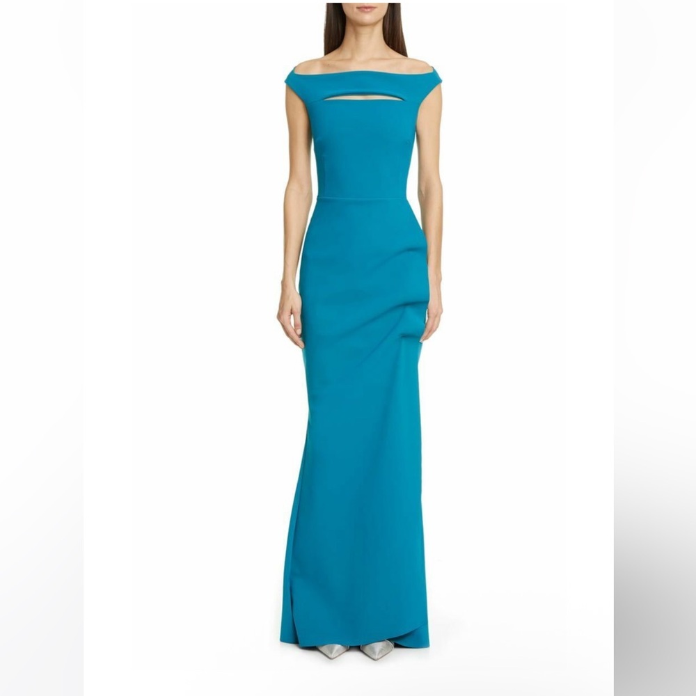 Chiara Boni La Petite Robe Melania Off-The-Shoulder Gown in Peacock Blue